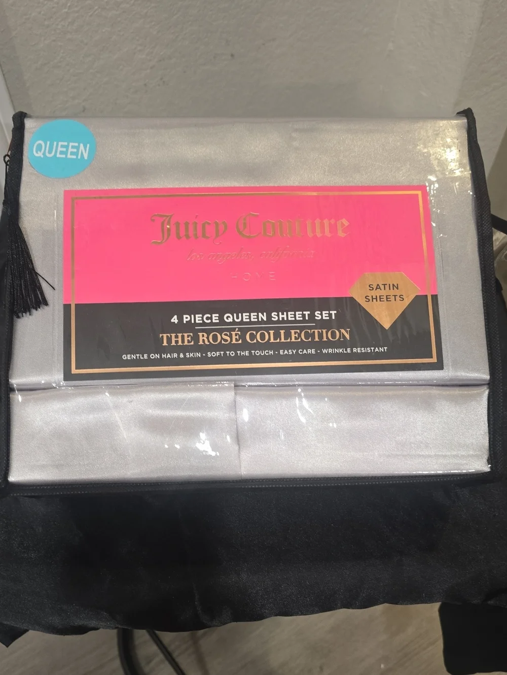 Juicy Couture Home The Rose Collection 4-PC Satin Queen Sheet Set- Silver Wister